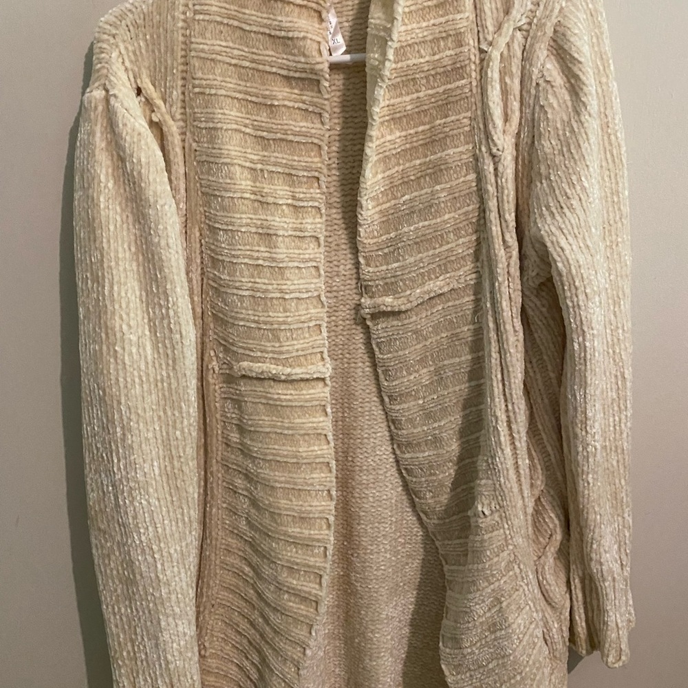Cream Ribbed Open Cardigan